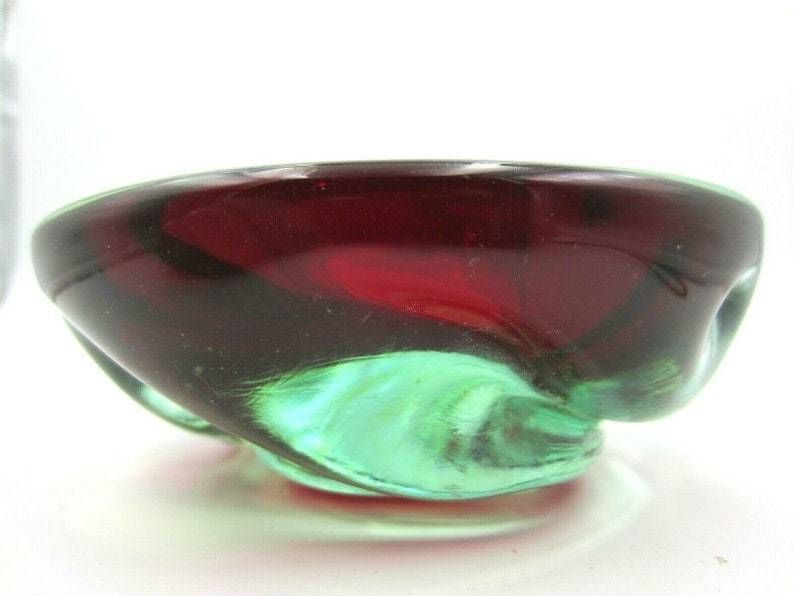 Red In Green Poli Seguso Era Sommerso Art Glass Jelly Mould Bowl Murano 1950s photo vintage