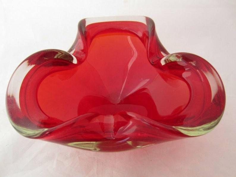 Xxl Seguso Bright Red Sommerso Tricorn Art Glass Bowl 1.4kg photo 65.0