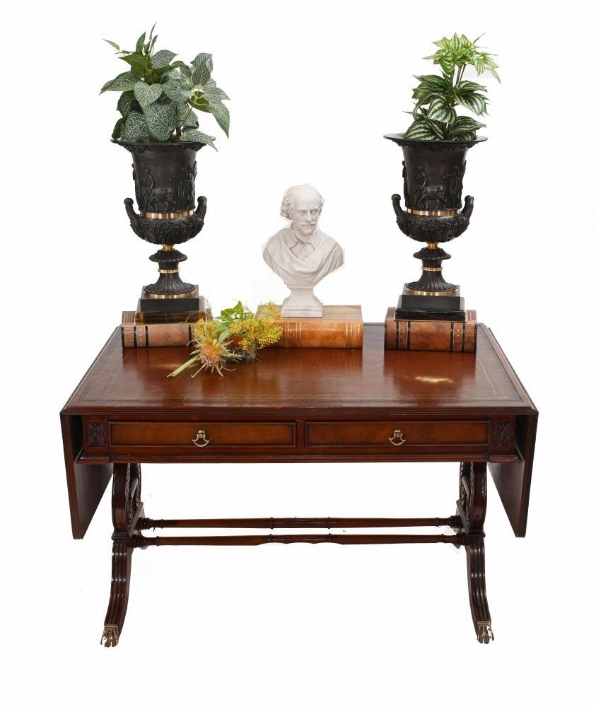 Regency Sofa Table Mahogany Leather Top photo furniture