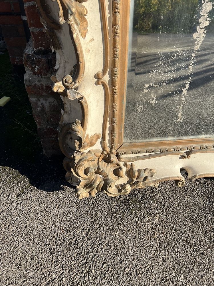 An Exceptional Large Antique English 19th Century Carved Wood & Gesso Original Distressed Gilt And Painted Rococo Style Mirror photo Home Decor