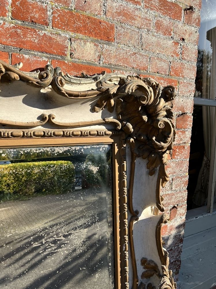 An Exceptional Large Antique English 19th Century Carved Wood & Gesso Original Distressed Gilt And Painted Rococo Style Mirror photo 4995.0