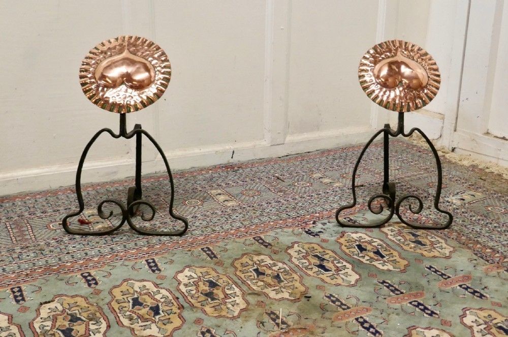 A Pair Of Arts And Crafts Copper And Iron Andirons Or Fire Dogs photo furniture