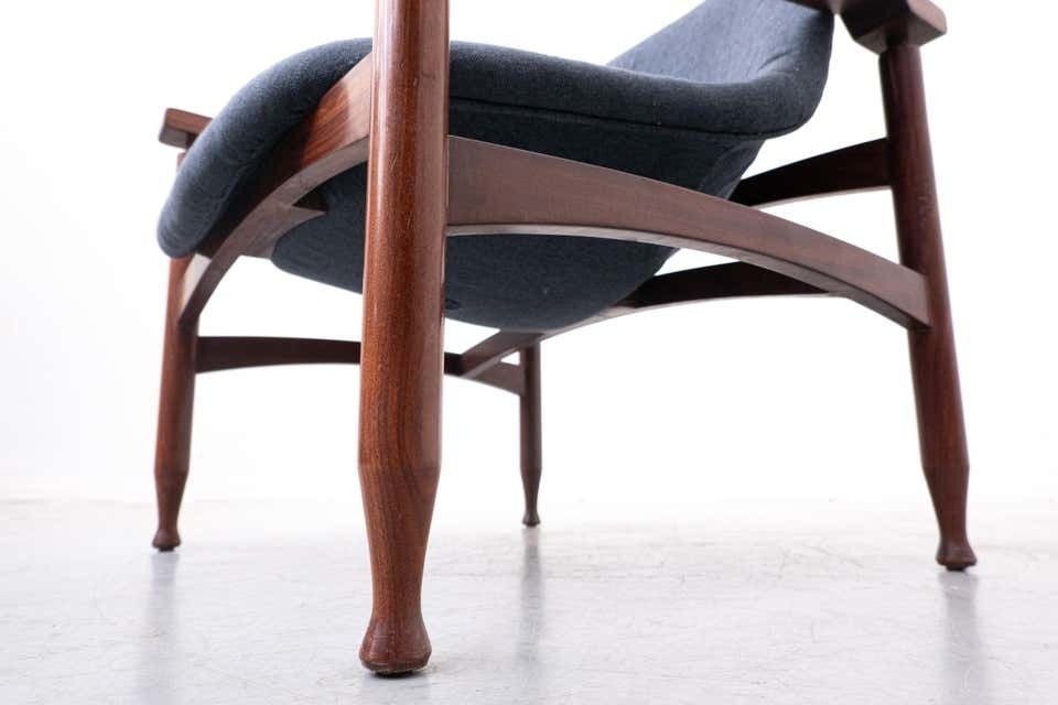 Pair Of Blue Armchairs By Jorge Zalszupin, Wood And Fabric, Brasil, 1960s photo 5696.0