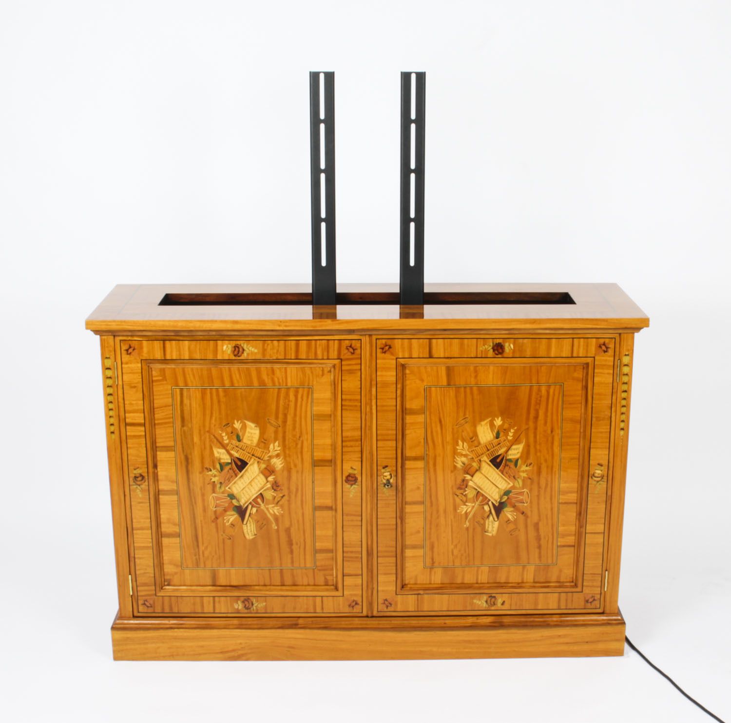Bespoke Inlaid Satinwood & Marquetry Flat Screen Tv Lift Cabinet photo vinterior