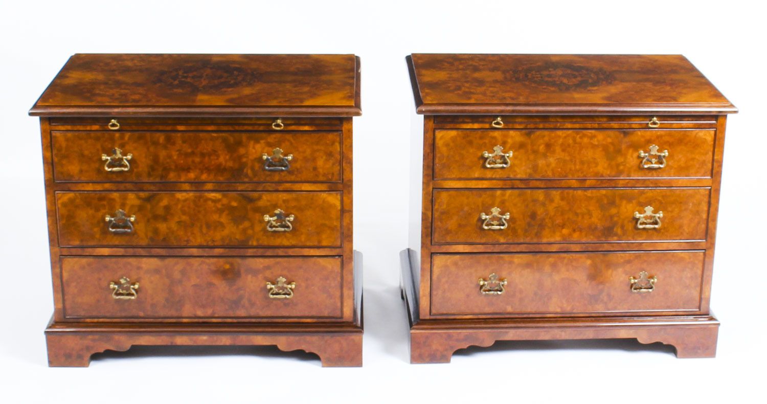 Superb Bespoke Pair Of Burr  Walnut Bedside Chests Cabinets With Slides photo furniture