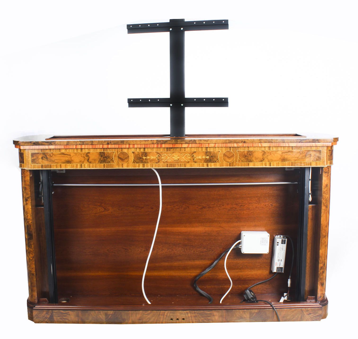 Bespoke Inlaid Burr Walnut & Marquetry Tv Plasma Lift Cabinet photo furniture