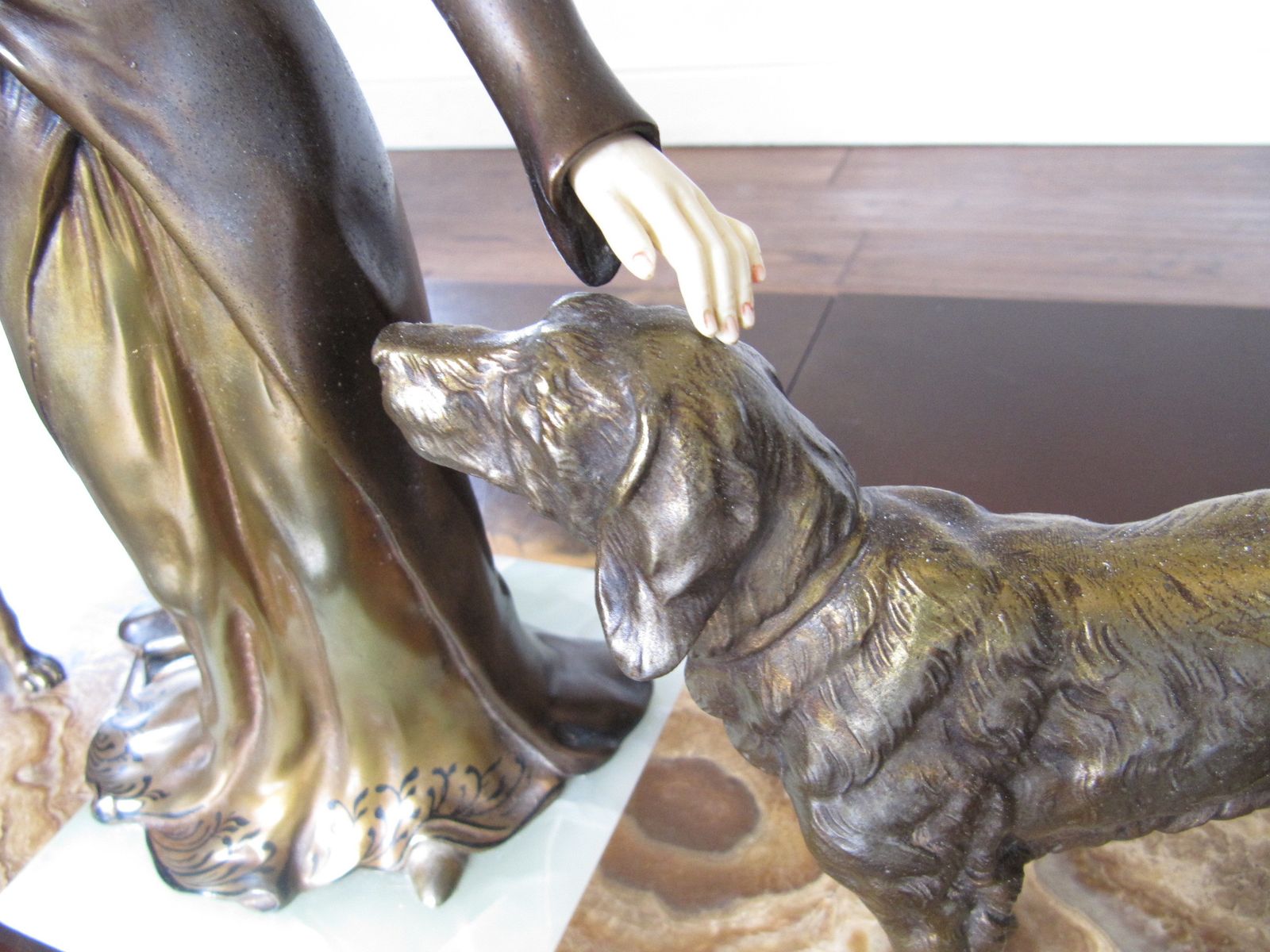 Art Deco Genuine Antique Figurine & Dogs Limousin Large Magnificent 65cm Wide photo vintage