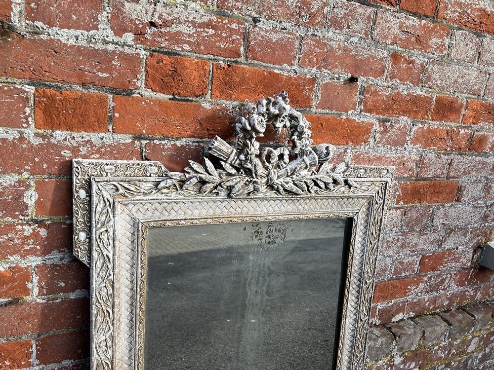 A Wonderful Good Size Antique French 19th Century Carved Wood & Gesso Painted Mirror photo Home Decor