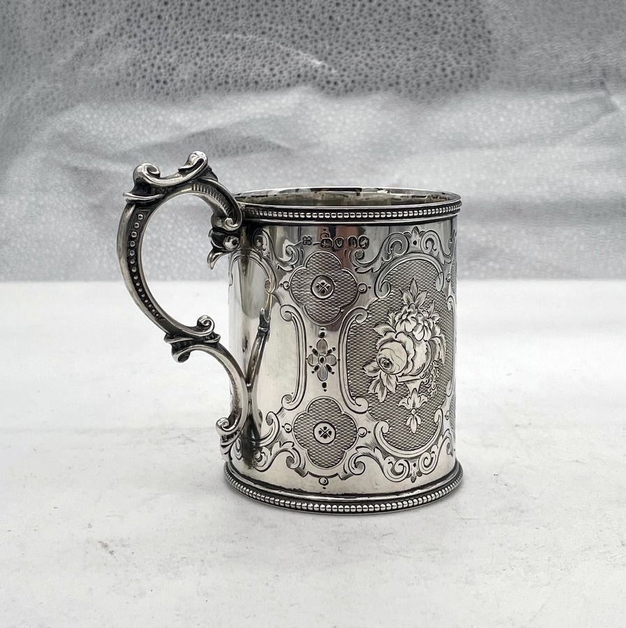 Victorian Sterling Silver Christening Mug London 1857 Richard Martin & Ebenezer Hall photo Home Decor