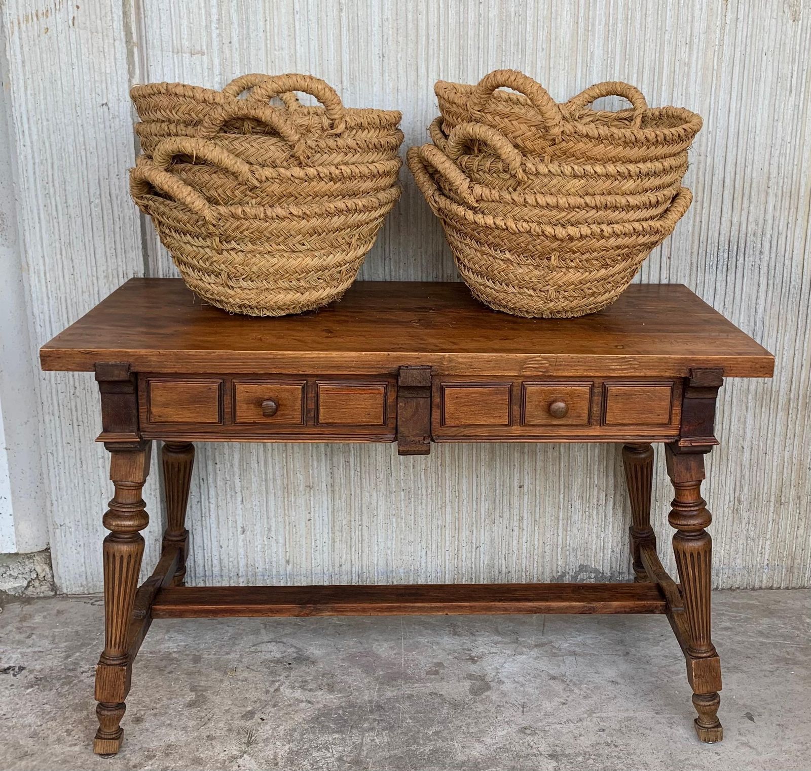 Set Of 8 Spanish Woven Wicker Olive Grape Harvest Basket photo furniture
