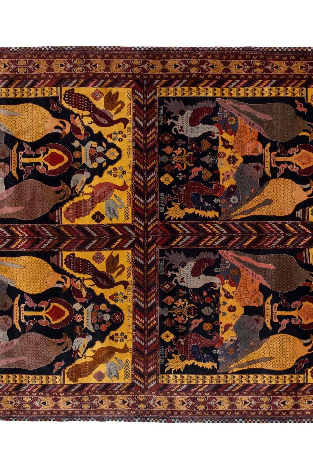 2119.0 1970s Vintage Botanical Animal Handmade Wool Rug 6'8" X 9'11" photo