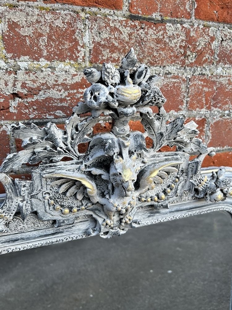 A Wonderful Highly Useful Size Antique French 19th Century Carved Wood & Gesso Arched Top Painted Mirror photo Home Decor