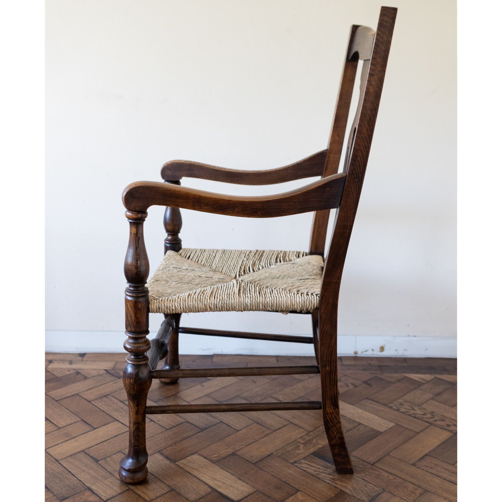 Furniture Set Of 10 Antique Carver Arm Chairs With Rush Seats photo
