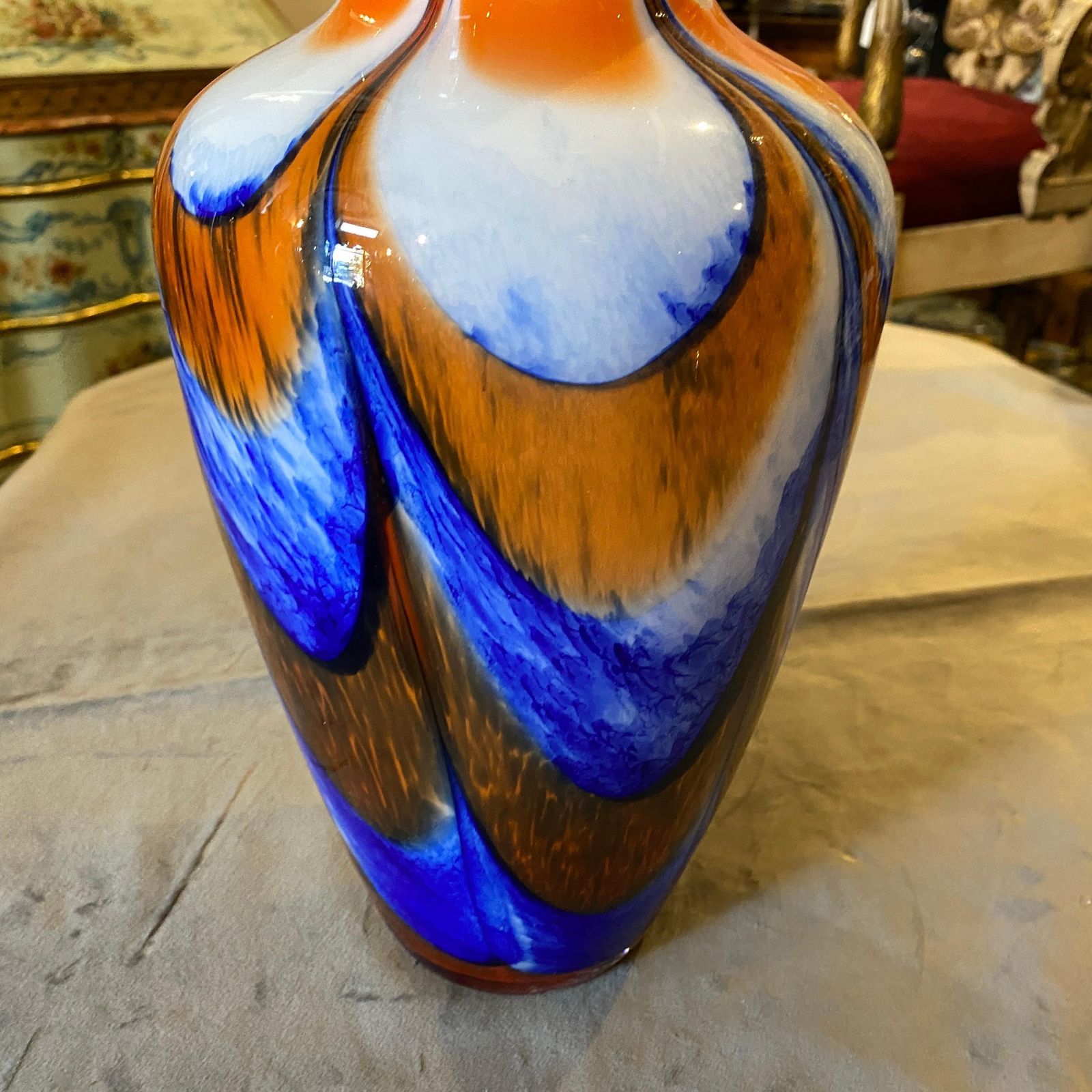 1970s Mid Century Modern Carlo Moretti Orange And Blue Murano Glass Vase photo 432.0