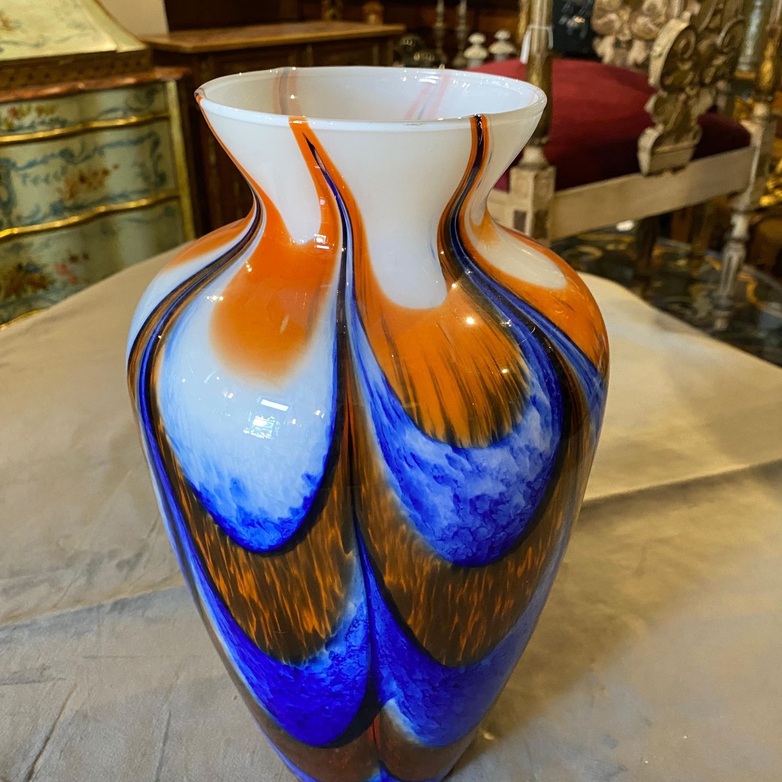 1970s Mid Century Modern Carlo Moretti Orange And Blue Murano Glass Vase photo vintage