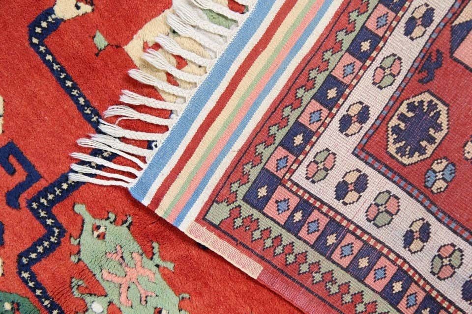 Vintage Oriental Rug Tribal Carpet Geometric Red Wool photo for sale