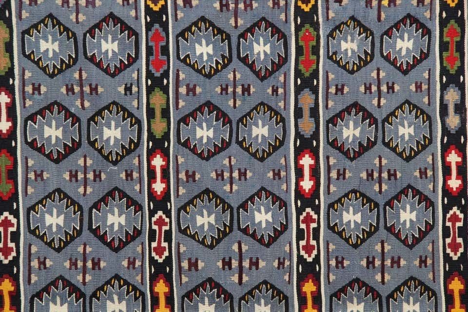 Antique Rug Serbian, Handmade Carpet Vintage Kilim Rug, Geometric Oriental Rug photo for sale
