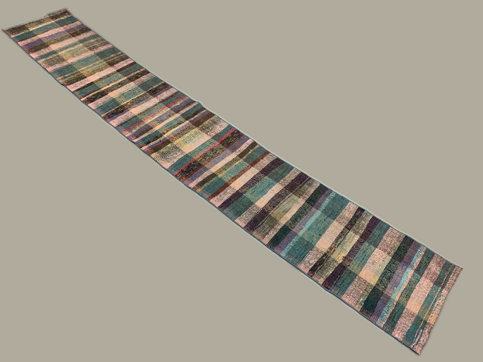 Old Turkish Narrow Kilim Runner 330x50 Cm, Shabby Chic, Vintage Kelim Pink Green photo furniture