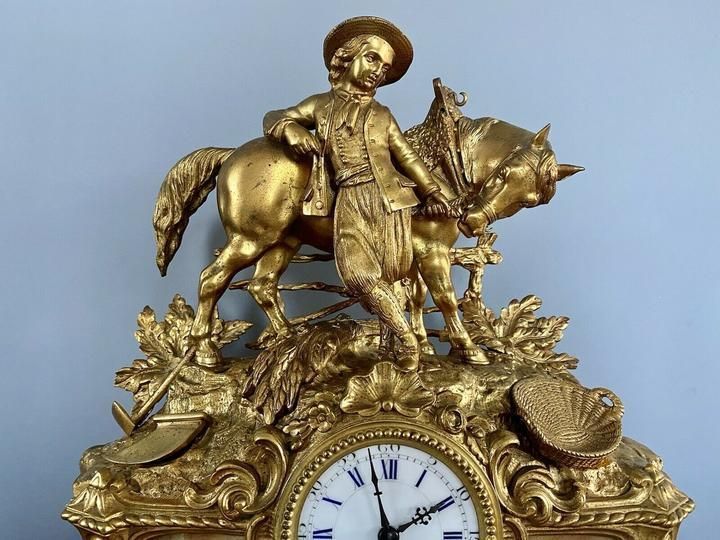 Henry Marc Paris, Gilt Bronze Mantel Clock With Ad Mougin Movement photo furniture