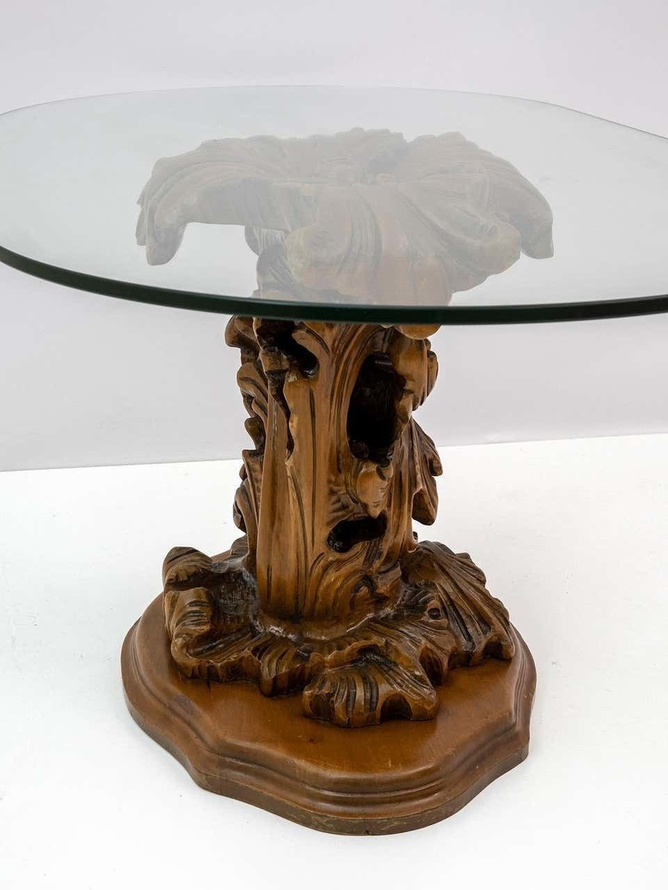 Mid Century Modern Italian Carved Wood Base Large Curls And Leaves Coffee Table photo 1529.0