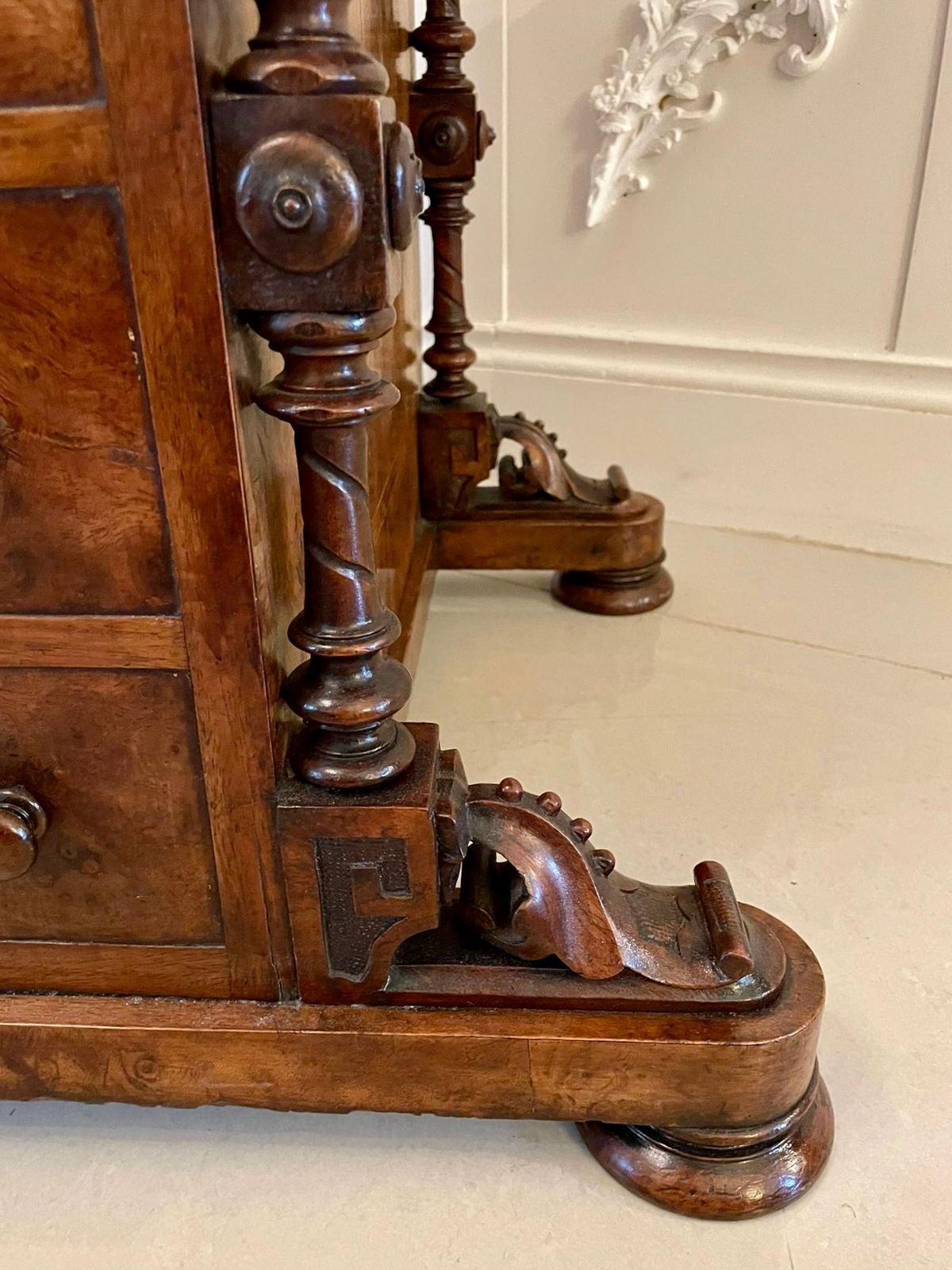 Antique Victorian Burr Walnut Inlaid Freestanding Davenport photo for sale