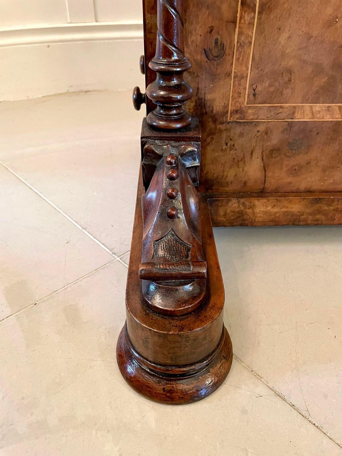 Antique Victorian Burr Walnut Inlaid Freestanding Davenport photo vinterior