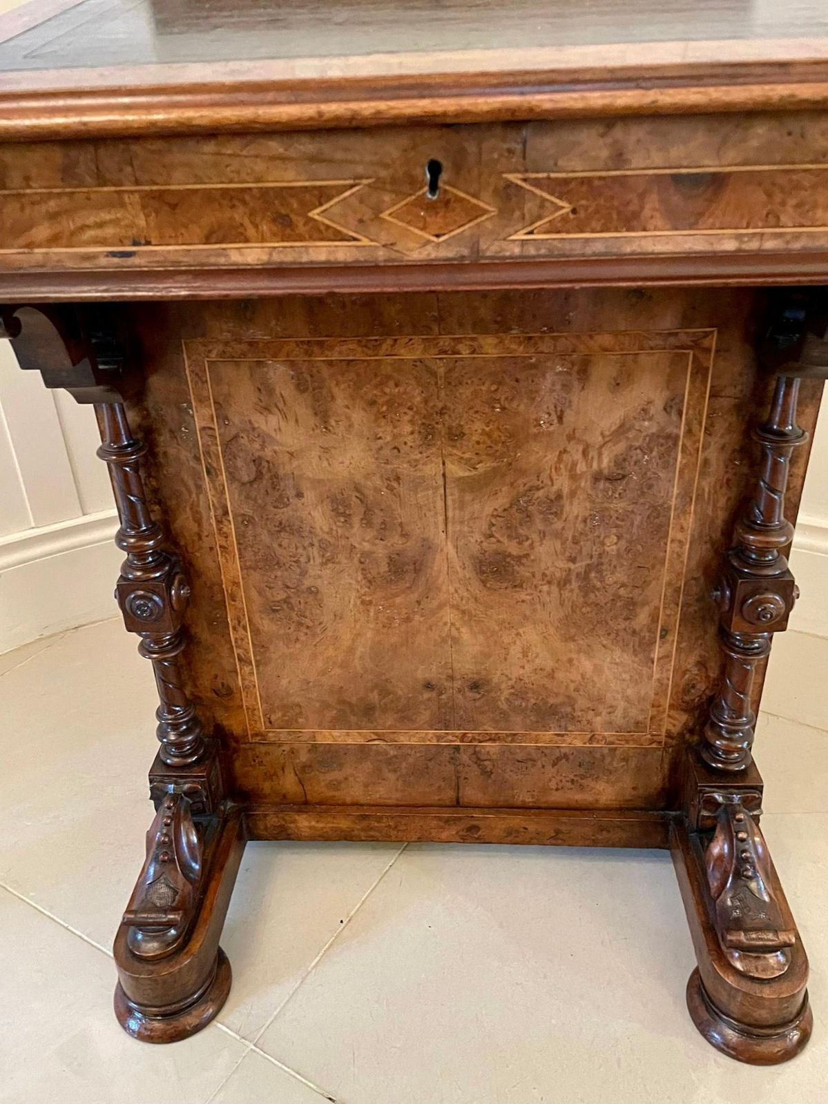 1885.0 Antique Victorian Burr Walnut Inlaid Freestanding Davenport photo