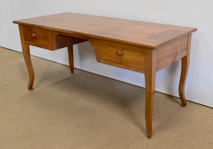 Large Louis XV Bureau Table In Solid Cherry Wood   Mid 19th Century photo Furniture