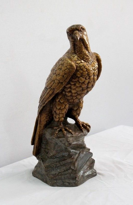 Plaster Sculpture Of A Raptor On His Rock, After P. Balestra   Early 20th Century photo furniture
