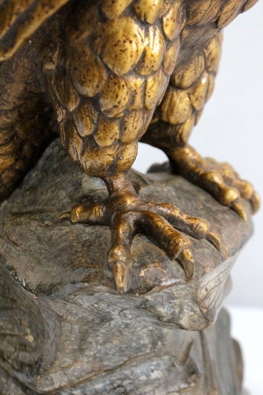 photo vintage Plaster Sculpture Of A Raptor On His Rock, After P. Balestra   Early 20th Century
