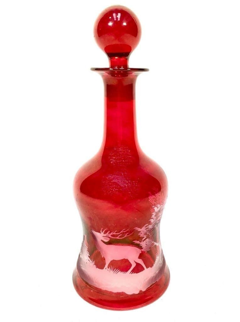 Kisslinger Ruby Red Glass Decanter Set Austrian Antique Liquor photo for sale