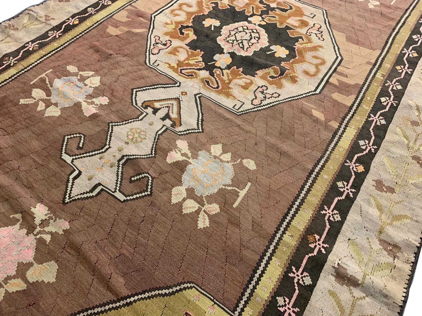 Handmade Kilim Rugs Antique Brown Wool Kilim Traditional Karabagh Rug photo Textiles