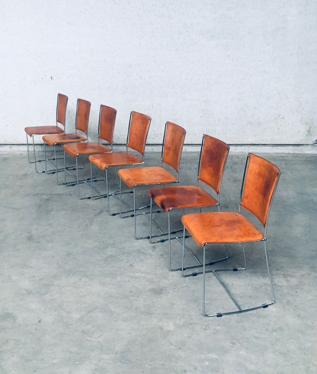 Postmodern Italian Design Leather Dining Chair Set By Segis, Italy 1990's photo for sale