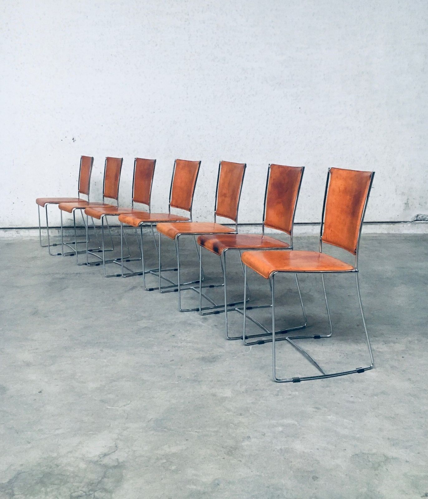 Postmodern Italian Design Leather Dining Chair Set By Segis, Italy 1990's photo vintage