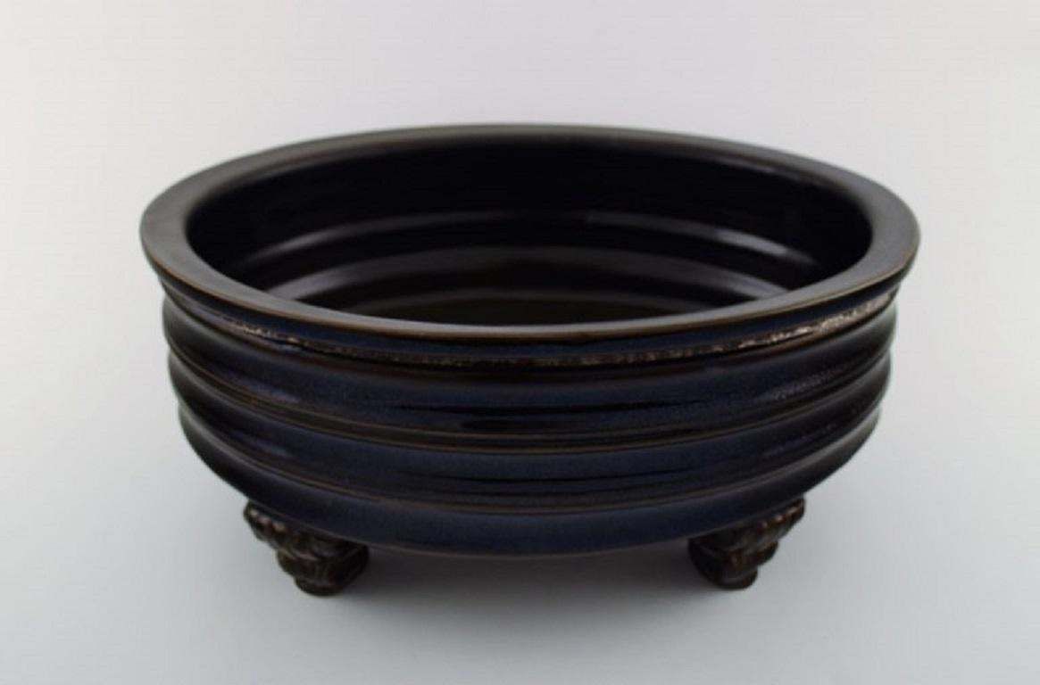 Svend Hammershøi For Kähler, Large Flowerpot With Dark Blue Glaze, 1940s photo furniture