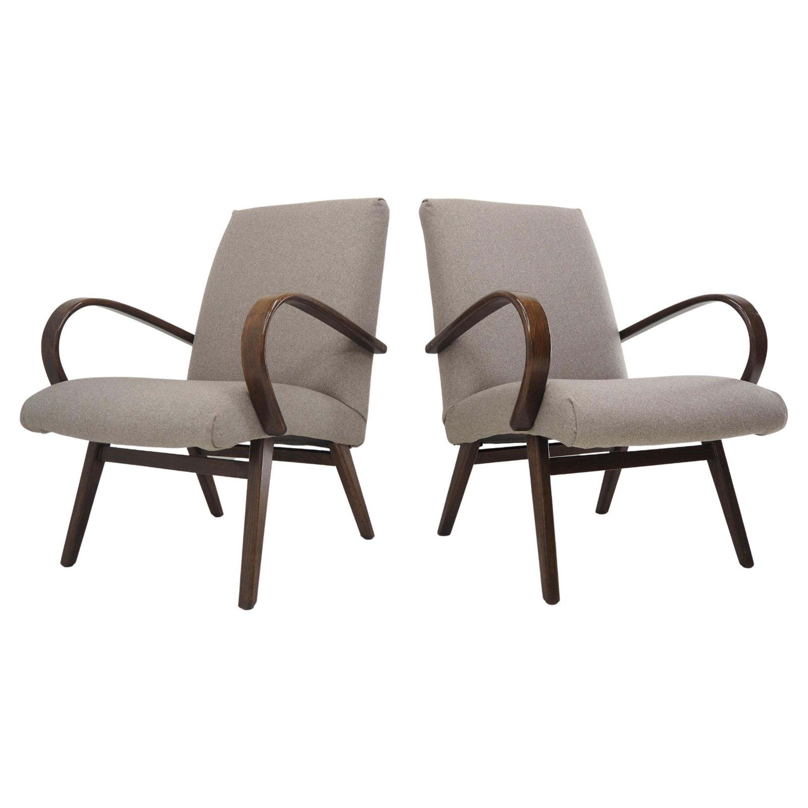 1960s Pair Of Ton/Thonet Beech Armchairs, Czechoslovakia