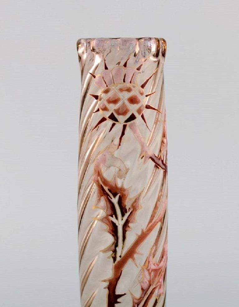 Early Emile Gallé Vase In Clear Frosted Art Glass With Thistle Pattern photo 2667.0