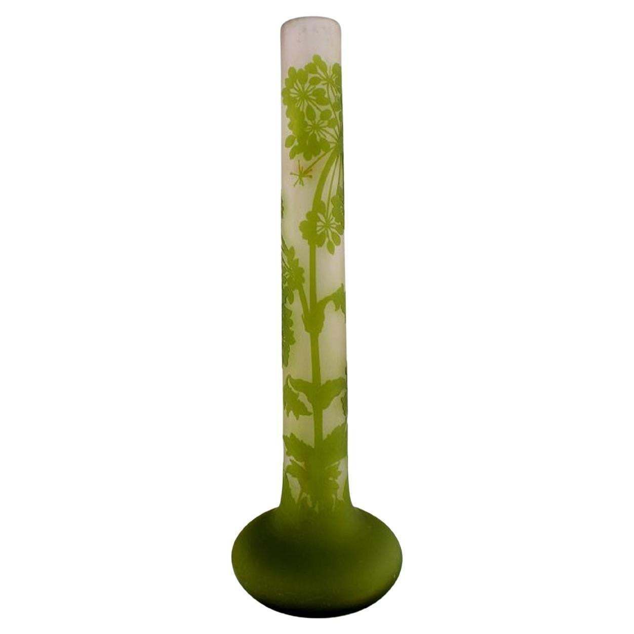 Giant Emile Gallé Vase In Frosted And Green Art Glass With Motifs Of Foliage
