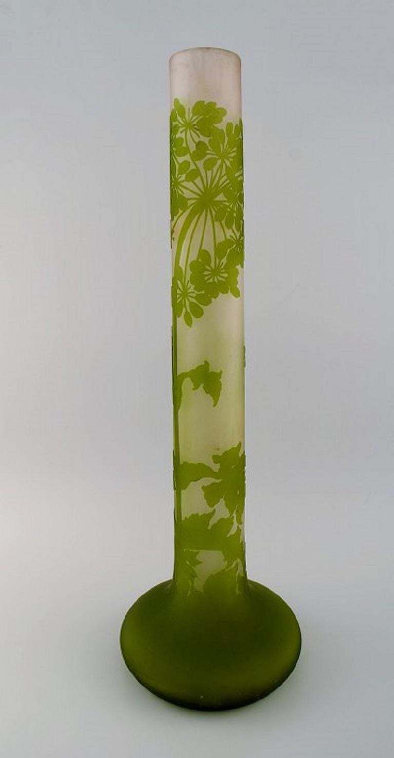 Giant Emile Gallé Vase In Frosted And Green Art Glass With Motifs Of Foliage photo for sale