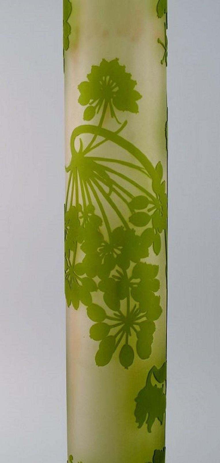 Giant Emile Gallé Vase In Frosted And Green Art Glass With Motifs Of Foliage photo vinterior