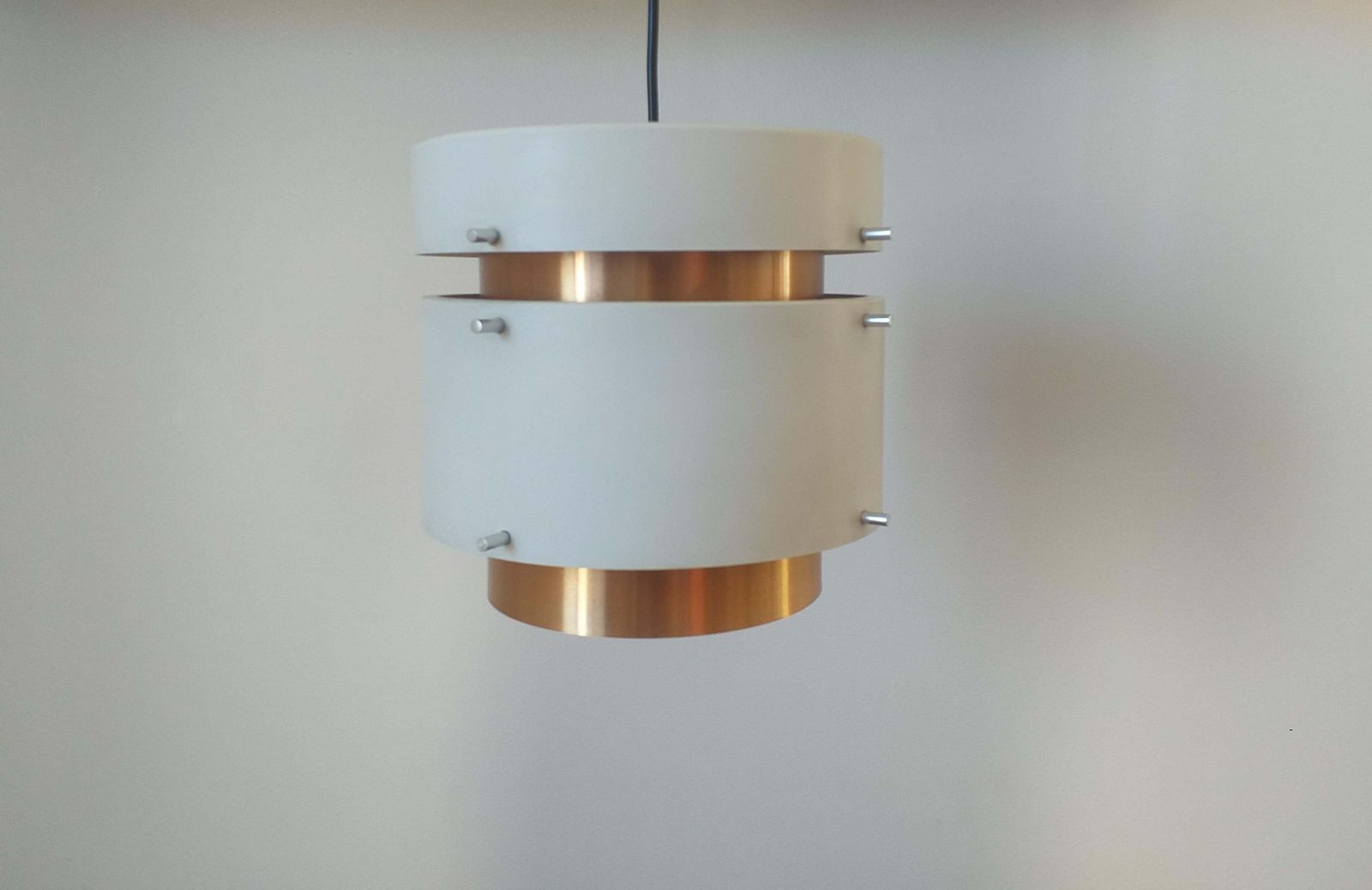 Lighting Pair Of Mid Century Pendants In Style Of Jo Hammerborg Denmark 1970s photo