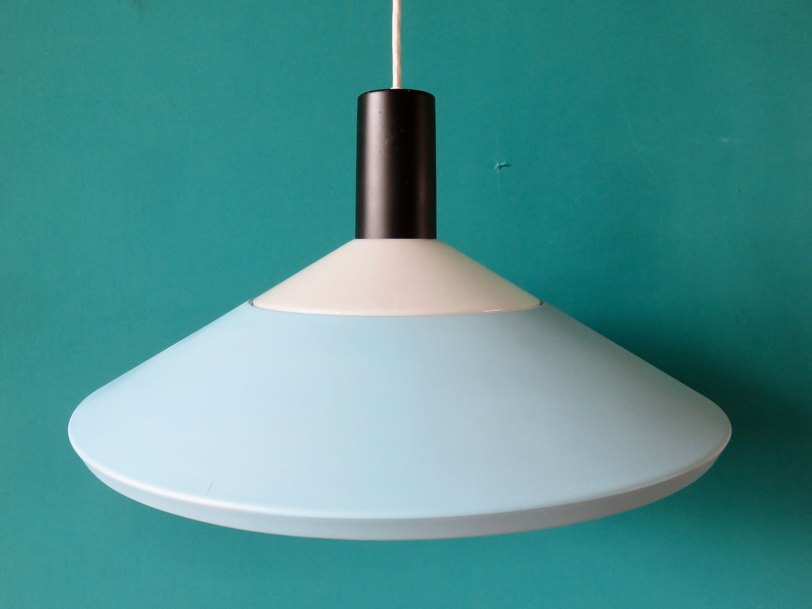 Light Blue, Black And White Pendant Lamp, Louis Poulsen. Denmark 1960 photo furniture