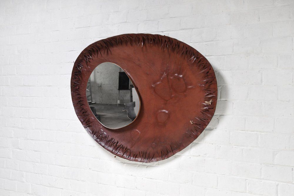 Sculptural Free Form Leather Mirror, France, 1990s photo furniture