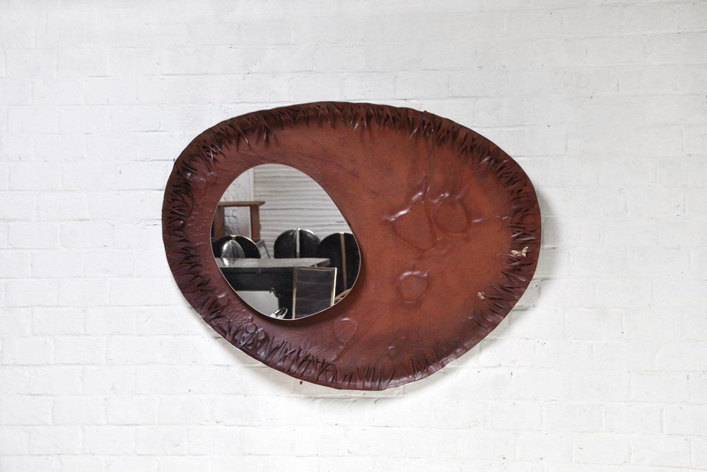 Sculptural Free Form Leather Mirror, France, 1990s photo for sale
