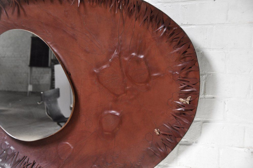Sculptural Free Form Leather Mirror, France, 1990s photo Home Decor