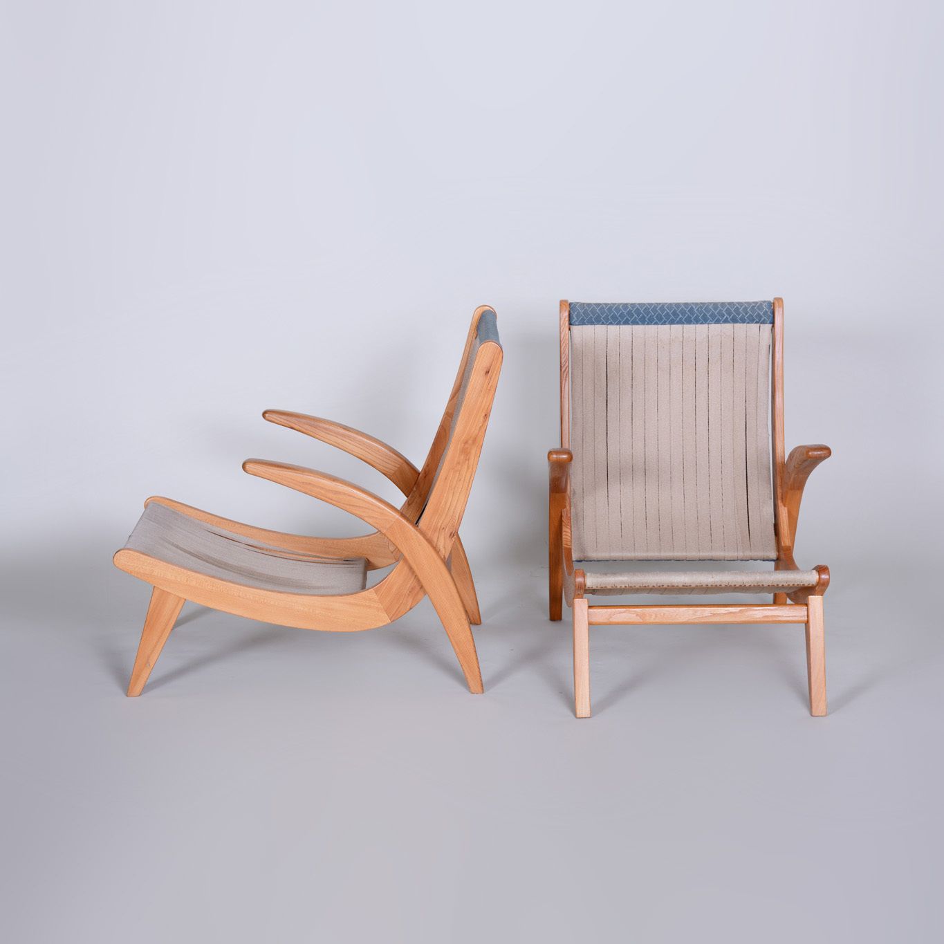 Pair Of Blue Mid Century Armchairs, Designed By Jan Vaněk In The 1950s. Ash. photo vinterior