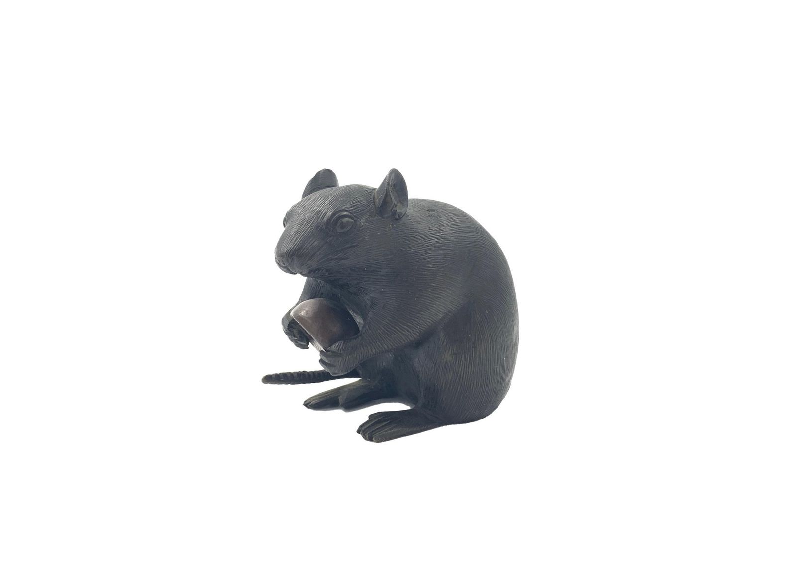 Late 19th Century Japanese Bronze Okimono Of A Rat Clutching A Chestnut, Meiji Period