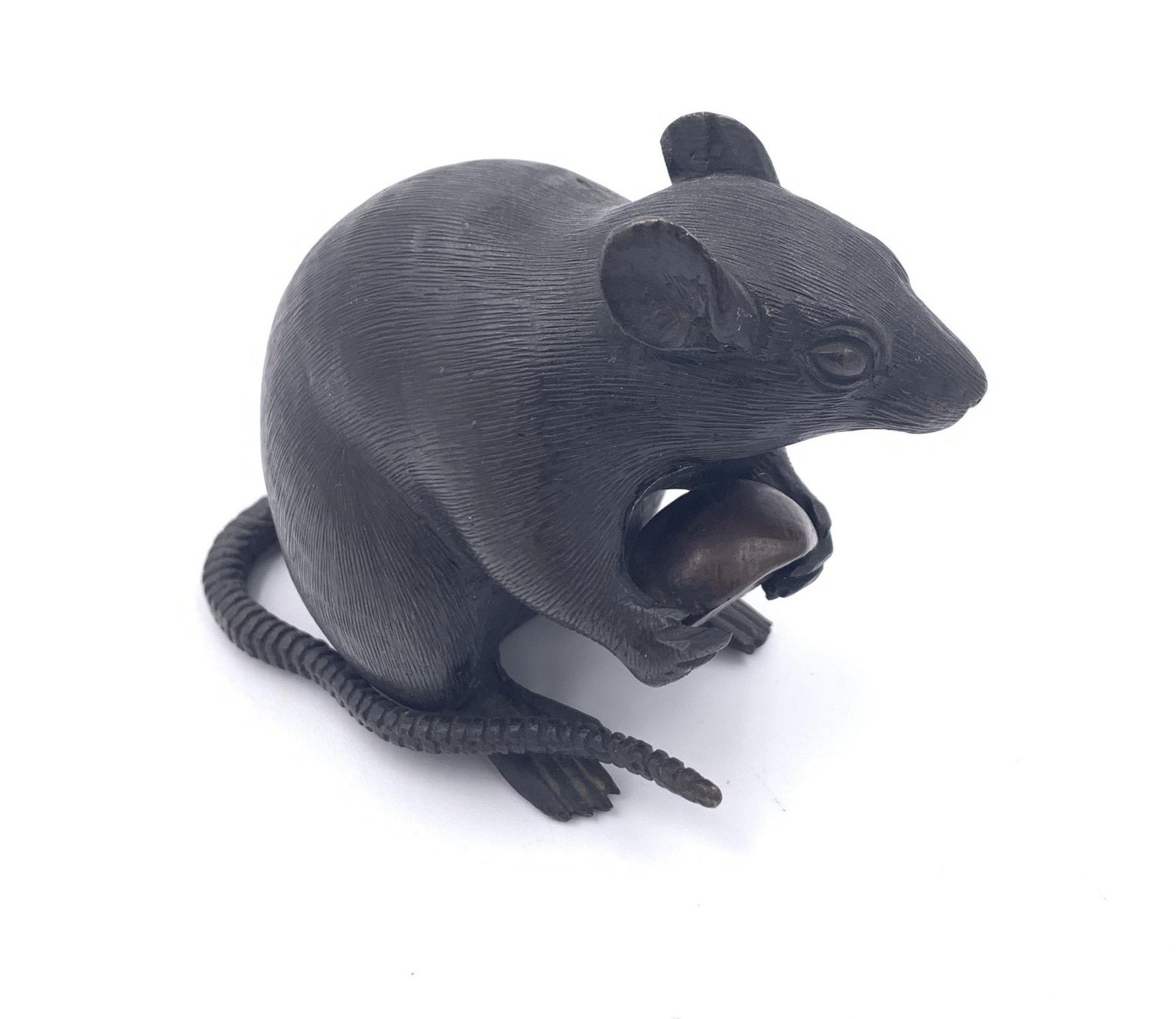 Late 19th Century Japanese Bronze Okimono Of A Rat Clutching A Chestnut, Meiji Period photo for sale