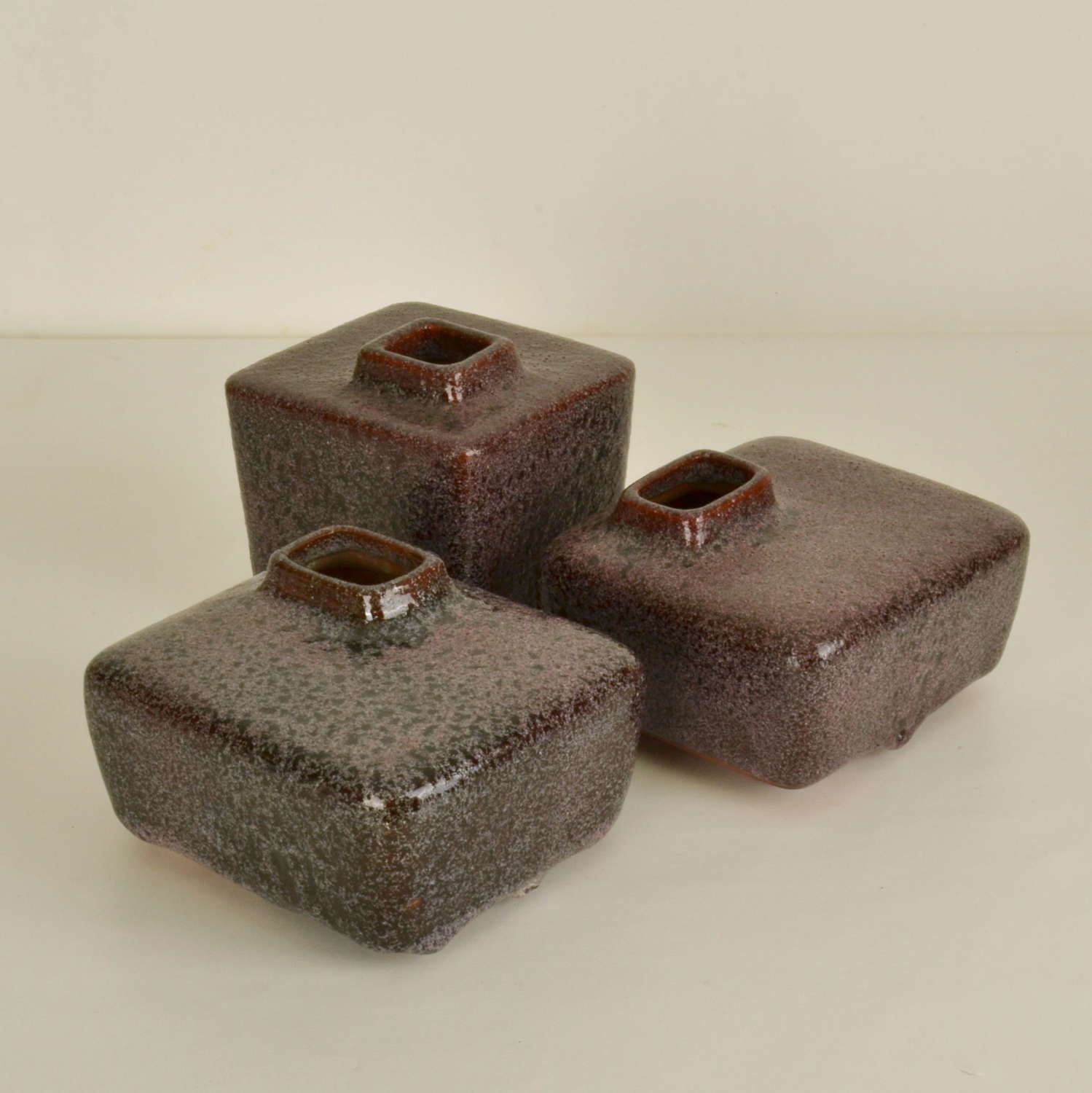 Set Of Six Block Vases In Purple And Turquoise Ceramic By Groeneveldt photo for sale