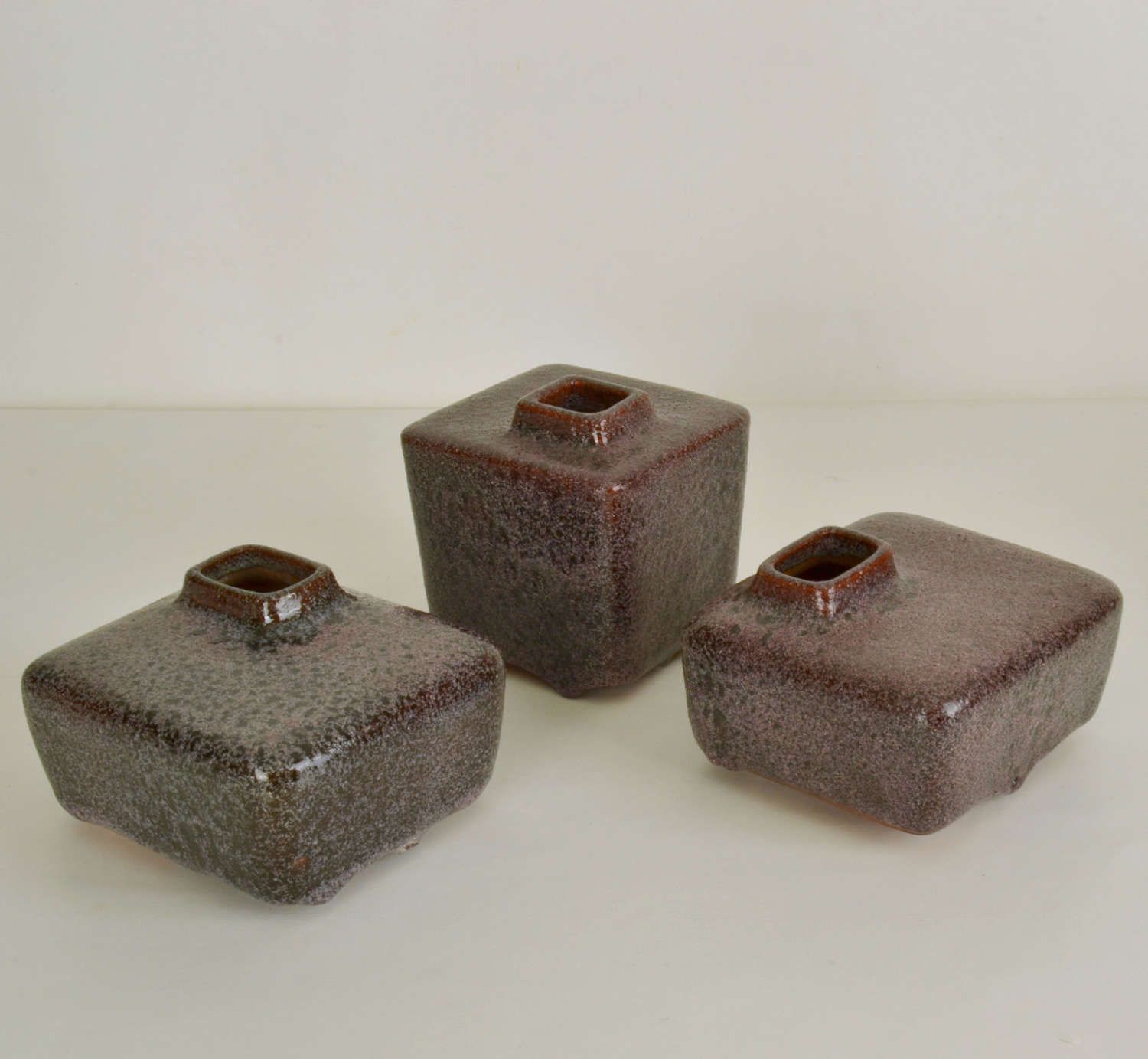 Set Of Six Block Vases In Purple And Turquoise Ceramic By Groeneveldt photo buy